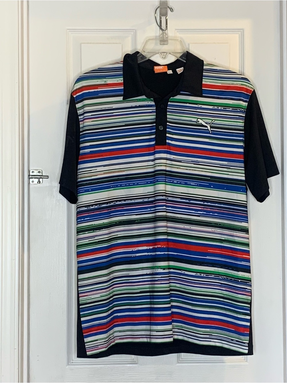 Puma Cobra Multicolor Striped Athletic Polo Shirt Dry Cell Size Large